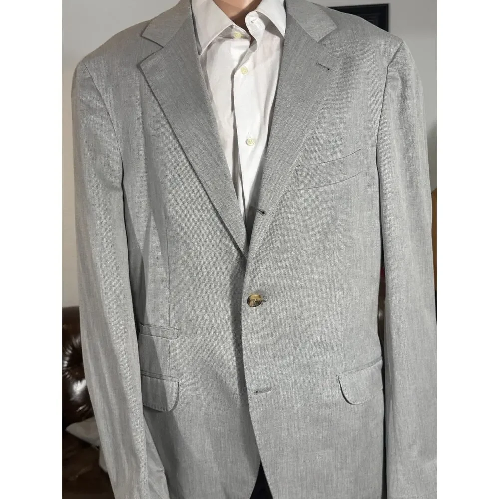 Brunello Cucinelli Gray Cotton Birdseye Nailhead Blazer Sportcoat 54IT 42R US